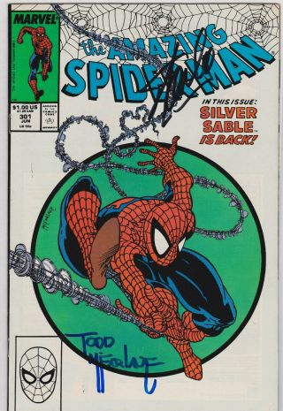 The Spider - Man 301 Signed Stan Lee,  Todd Mcfarlane,  Vf (8.  0) ; No
