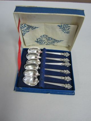 Set Of Six Sterling Silver Salt Spoons Made In Siam By H.  Sena