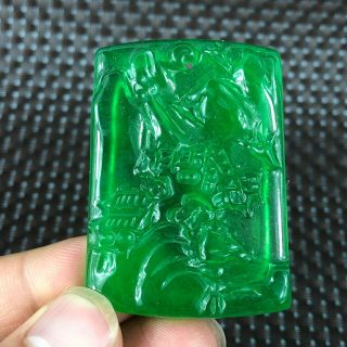 Rare Chinese Green Jadeite Jade Handwork Fortune Landscape Collectible Pendant
