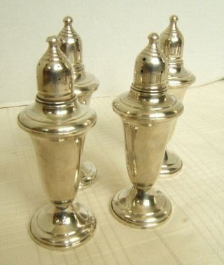 4 Sterling Silver Salt & Pepper Shakers Glass Lined Empire