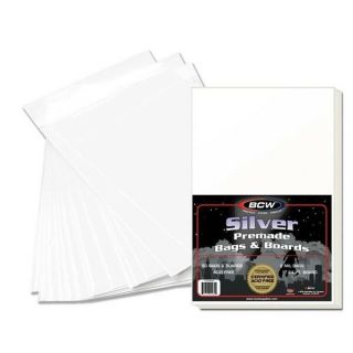 Pack Of 50 Bcw Premade Silver Age Comic Book Poly Bags,  Acid Backer Boards