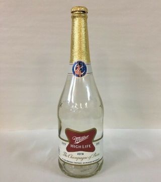 Miller High Life Beer Champagne Bottle 2018 With Cap & Foil 25.  4 Oz.  Empty