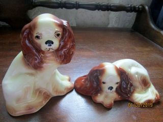 Vintage Pair Ceramic Cavalier King Charles Spaniel Dog Figurines
