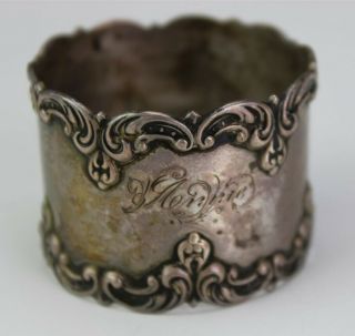 Antique Gorham Sterling Silver 925 Floral Scroll Round Table Napkin Ring Holder