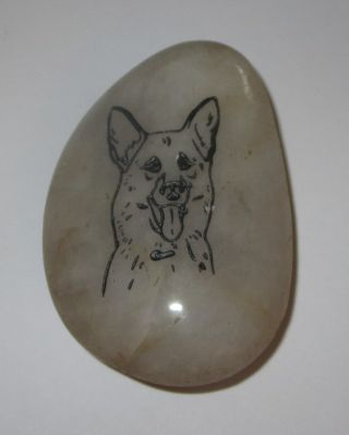 German Shepherd Dog Rock Stone Accent Light Brown 2.  5 " High Etching