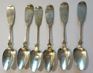 Six Coin Silver Teaspoons By Chas.  Wendell - Mid 1800 