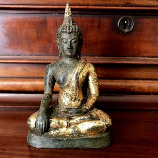 12 Cm Old Tibetan Buddhism Bronze Gilt Shakyamuni Amitabha Buddha Statue