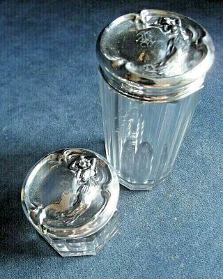 Pair Solid Silver Art Nouveau Jars C1900 By Webster