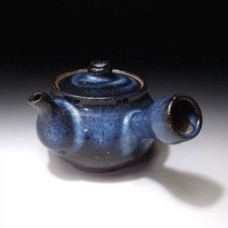 Yg3: Japanese Tea Pot,  Hagi Ware By Famous Potter,  Seigan Yamane,  Blue Glaze