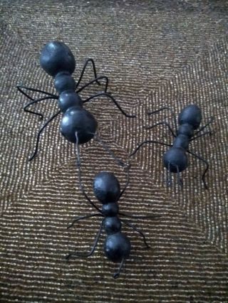 Vintage Metal Ant Sculptures Figures Set Of 3 Garden,  Yard,  Or Home Decor Insect