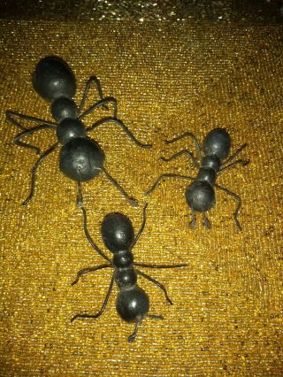 Vintage Metal Ant Sculptures Figures Set of 3 Garden,  Yard,  or Home Decor Insect 2