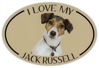 Oval Dog Breed Picture Car Magnet - I Love My Jack Russell - Bumper Sticker
