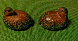 Rare Small Ceramic Brown Quail Figurines (2) Pre - Owned 1 3/8 X1 3/4 " Japan