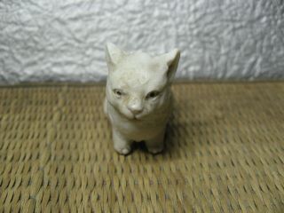 Japanese Okimono Pottery Cat sitting Animal Shape made in Meiji era 8