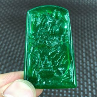 Collectible Chinese Green Jadeite Jade Handwork Landscape Plaque Rare Pendant