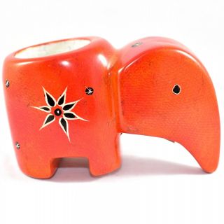 Smolart Hand Carved Soapstone Orange Elephant Tealight Candle Holder Kenya