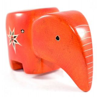 SMOLArt Hand Carved Soapstone Orange Elephant Tealight Candle Holder Kenya 2