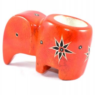 SMOLArt Hand Carved Soapstone Orange Elephant Tealight Candle Holder Kenya 4