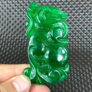 Chinese Green Jadeite Jade Carved Handwork Collectible Fortune Pi Xiu Pendant
