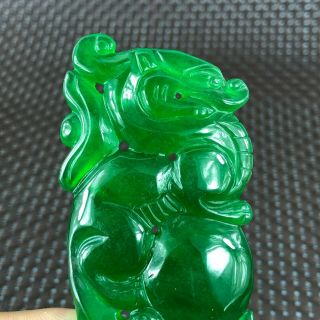 Chinese Green Jadeite Jade Carved Handwork Collectible Fortune Pi Xiu Pendant 2