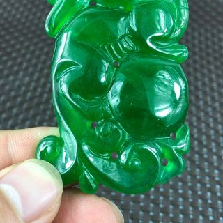 Chinese Green Jadeite Jade Carved Handwork Collectible Fortune Pi Xiu Pendant 3
