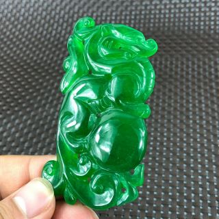 Chinese Green Jadeite Jade Carved Handwork Collectible Fortune Pi Xiu Pendant 4