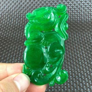 Chinese Green Jadeite Jade Carved Handwork Collectible Fortune Pi Xiu Pendant 5