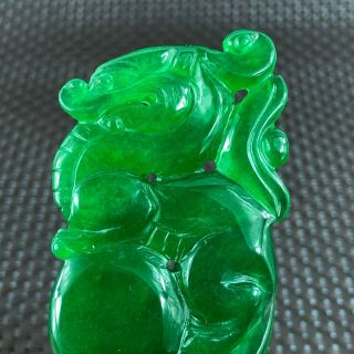 Chinese Green Jadeite Jade Carved Handwork Collectible Fortune Pi Xiu Pendant 6