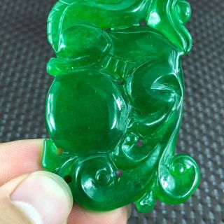Chinese Green Jadeite Jade Carved Handwork Collectible Fortune Pi Xiu Pendant 7