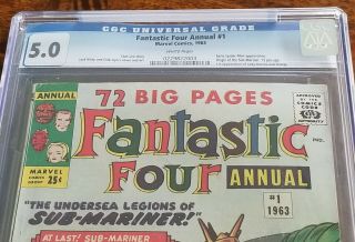 Fantastic Four Annual 1 CGC 5.  0 WHITE pgs 1963 early Spider - Man 1st Lady Dorma 3