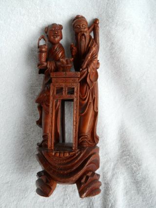 Antique Wood Carved Chinese Master With Servant Figure