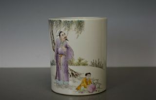 Rare Antique Chinese Famille Rose Porcelain Brush Pot Marked Wang Dafan Qx8460