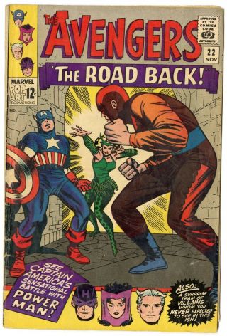 Avengers 22 Vg,  4.  5 Ow/white Pages Vs.  Power Man Marvel 1965