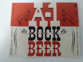 Az - 1950s - A - 1 Bock Beer - 11oz - Arizona Brg - Phoenix A6927