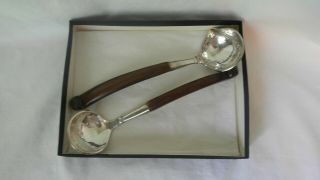 Sterling Silver Hammered With Wood Handle Serving Spoons.  925.  Peru.