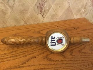 Vintage Miller Lite Wood 12 " Draft Beer Keg Tap Handle Shift Knob - (cr) (2)