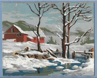 Vintage Paint By Number Pbn Farm House In Winter & Stream 8 X 10 Listing Others