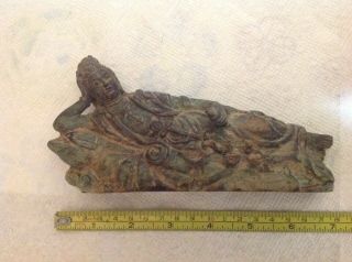 Old Vintage Antique Chinese Bronze Reclining Buddha Figure 7 "
