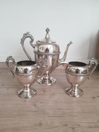 Vintage Silver Plated On Copper Three Piece Tea Coffee Service