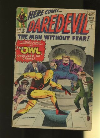 Daredevil 3 Gd 2.  0 1 Book Marvel,  Man Without Fear The Owl 1st Appearance