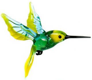 Nr Yellow Green Hummingbird Figurine Blown Glass " Murano " Art Bird Ornament