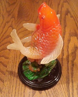 Vintage Orange Koi Fish Statue on Pedestal Hand Crafted 2