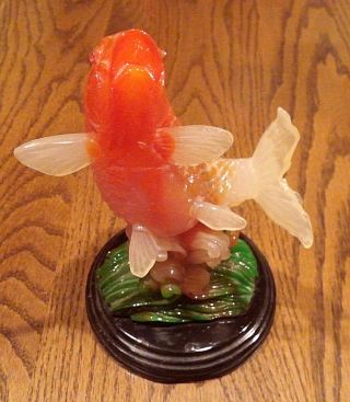 Vintage Orange Koi Fish Statue on Pedestal Hand Crafted 4