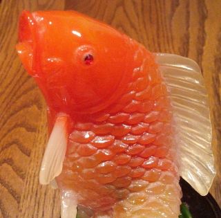 Vintage Orange Koi Fish Statue on Pedestal Hand Crafted 5