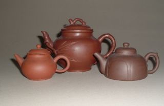 3 Signed Vintage Chinese Yixing Zisha Yi Xing Teapots - - - - - - - - - - - - - - - - - - - - - - - Nr
