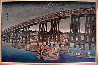 Utagawa Ichiryusai Hiroshige Japanese Block Print Cool Of The Evening,  Fireworks