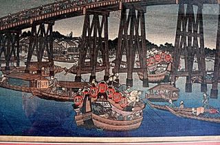 Utagawa Ichiryusai Hiroshige Japanese Block Print COOL OF THE EVENING,  FIREWORKS 4