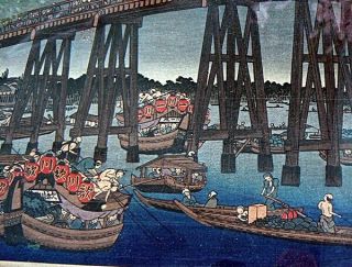 Utagawa Ichiryusai Hiroshige Japanese Block Print COOL OF THE EVENING,  FIREWORKS 5