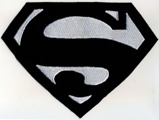 7 " X 10 " Fully Embroidered Superman Chest Logo Iron - On Patch - - Black & White