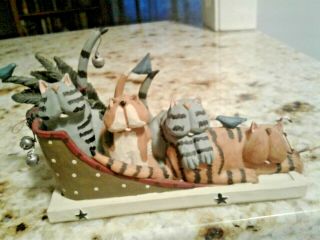 Coynes Christmas Kittens In A Fishing Sleigh.  Hand Crafted/painted,